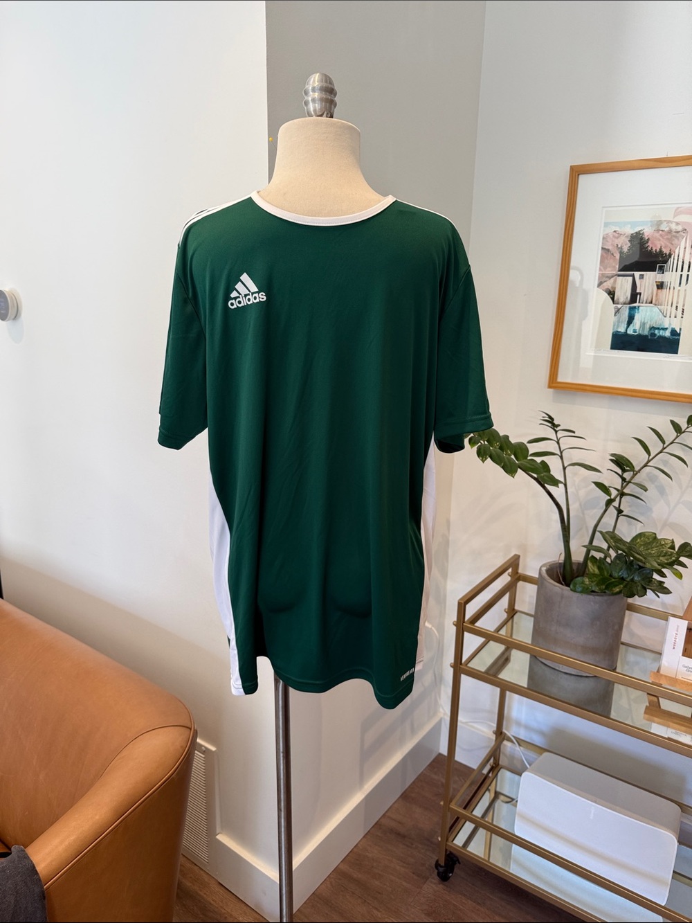 adidas Men's Dark Green Short-Sleeve Training Jersey with White Accents